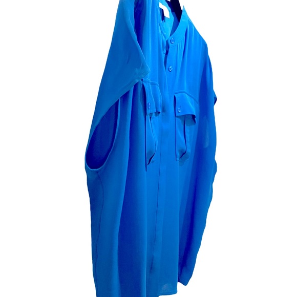 Vince Danube cargo silk blue cap sleeve button down shirt size XS mint condition - Picture 4 of 8